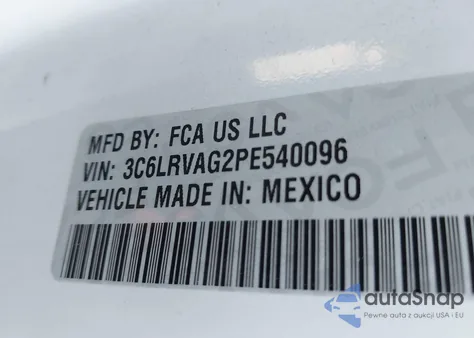 2023 Ram Promaster 1500 Low Roof 136 Wb из США, поврежденный, VIN 3C6LRVAG2PE540096